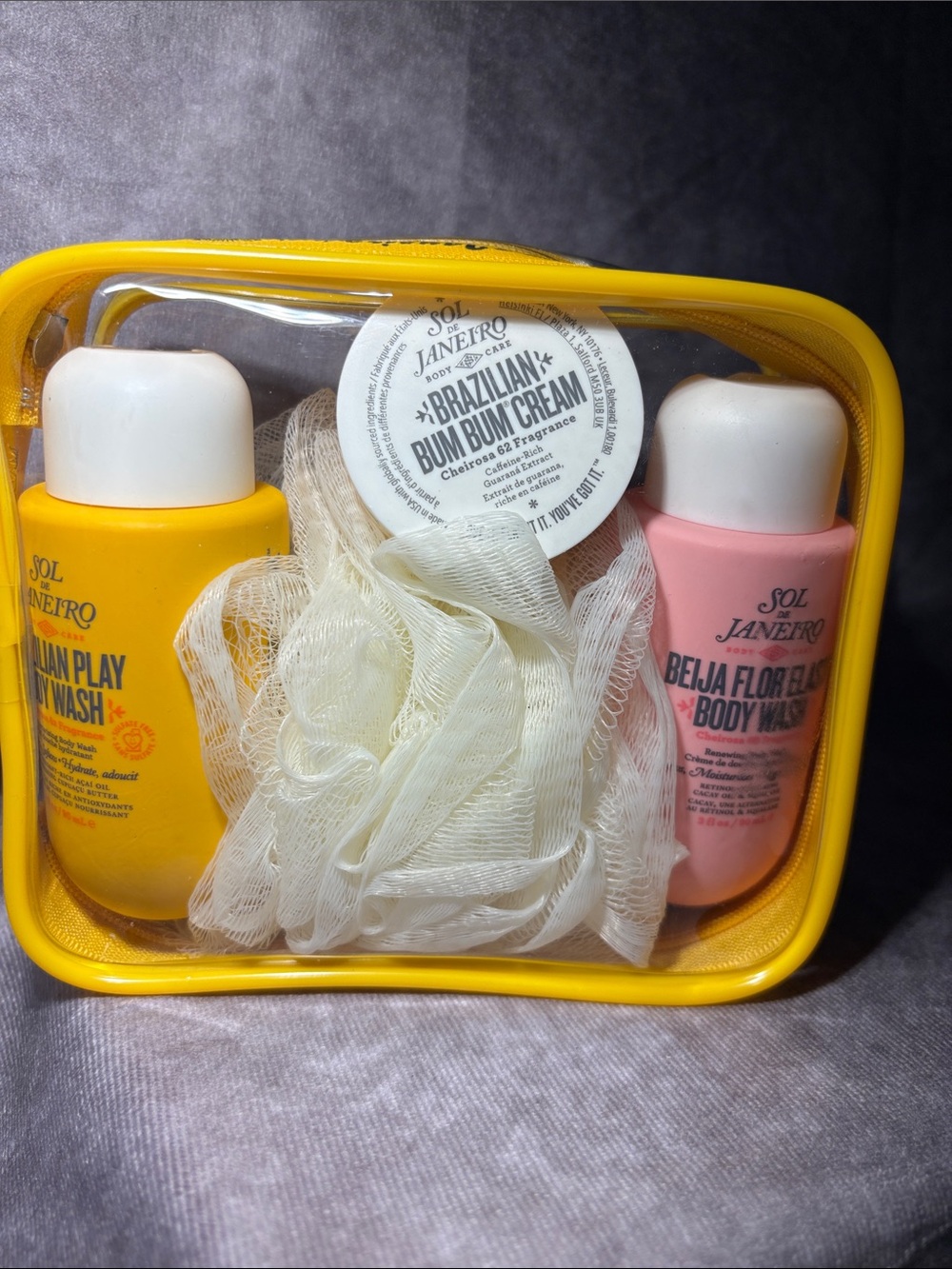Sol de Janeiro travel Bath Trio in Yellow Pouch